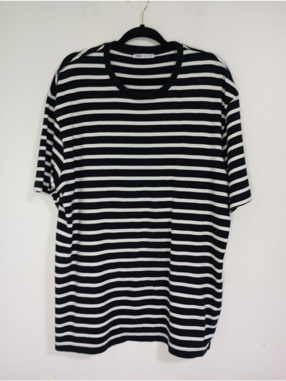 Zara T-Shirt XXL 100% Cotton Crew Neck Mens Black & White Striped